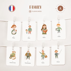 FAMILJ • Franska • Utskrivbara bildkort • Tredelade Montessorikort • Nomenklatur