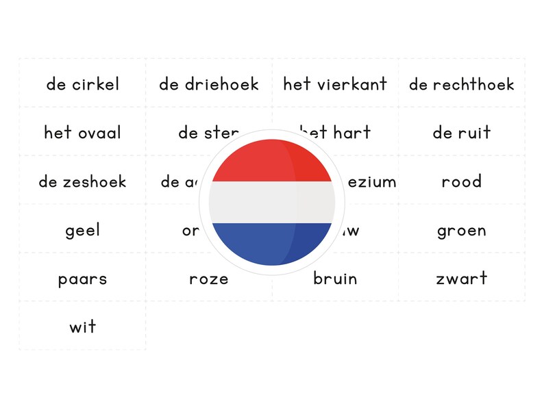 SHAPES & COLORS Dutch Printable Flashcards Threepart Montessori Cards