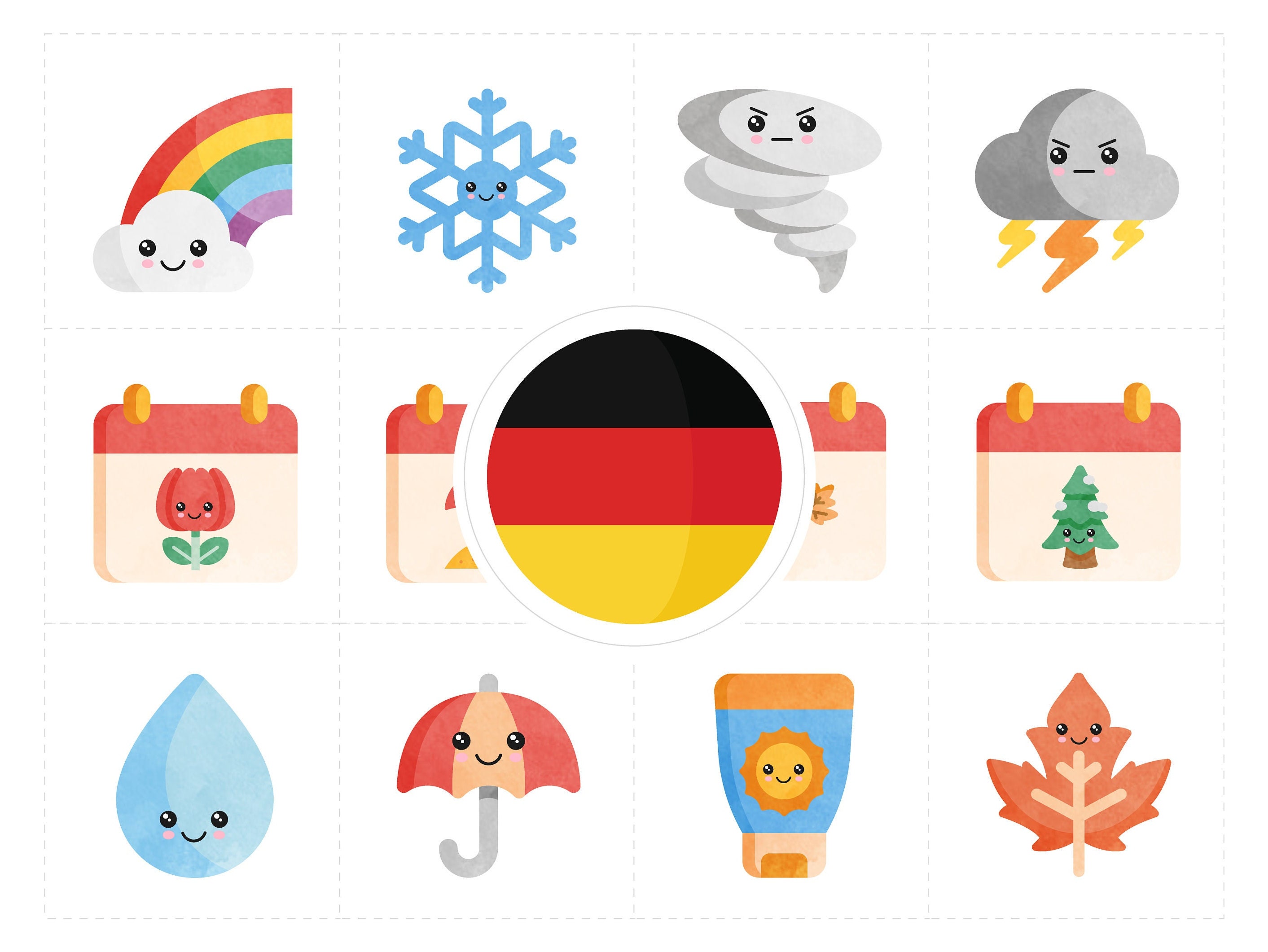 WEATHER German Printable Flashcards Threepart Etsy