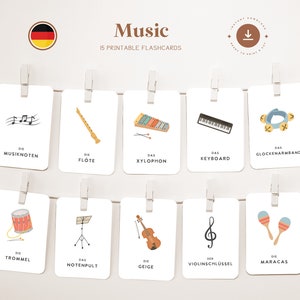 MÚSICA • Alemán • Tarjetas didácticas imprimibles • Tarjetas Montessori de tres partes • Nomenclatura