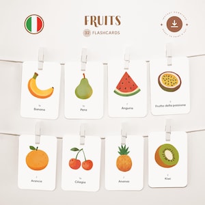 FRUITS • Italien • Cartes flash imprimables • Cartes Montessori en trois parties • Nomenclature