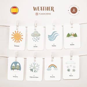MÉTÉO • Espagnol • Cartes flash imprimables • Cartes Montessori en trois parties • Nomenclature