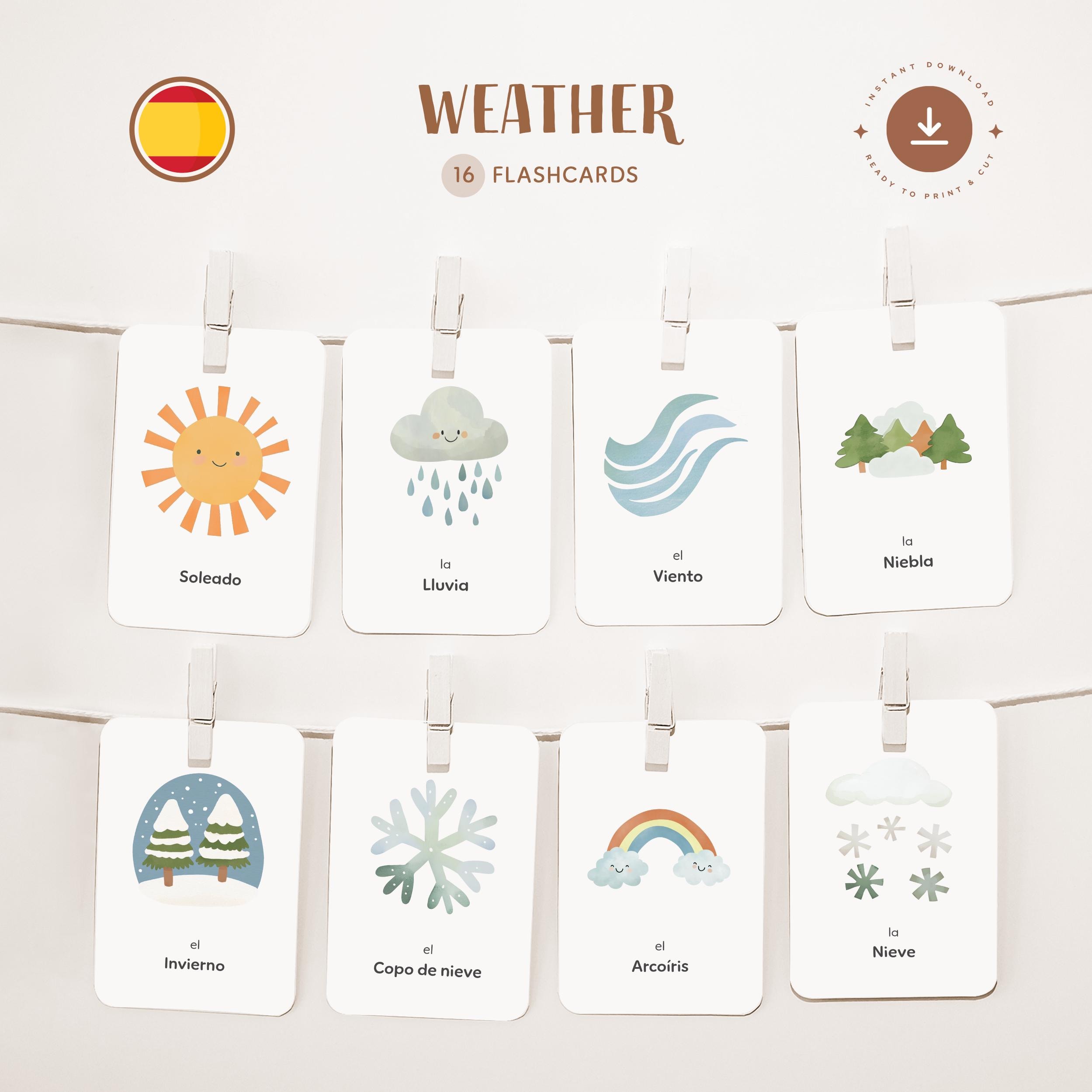 WEATHER • Spanish • Printable Flashcards • Three-part Montessori Cards ...