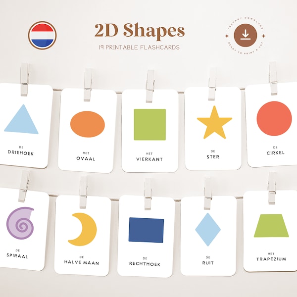 SHAPES • Dutch • Printable Flashcards • Three-Part Montessori Cards • Nomenclature