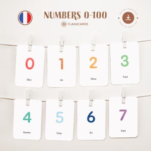 NÚMEROS (0-100) • Francés • Fichas para imprimir • Fichas Montessori de tres partes • Nomenclatura