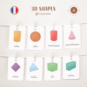 FORMES 3D • Français • Cartes flash imprimables • Cartes Montessori en trois parties • Nomenclature