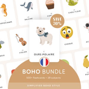 BOHO BUNDLE • フランス語 • 印刷可能なフラッシュカード • 3部構成のモンテッソーリカード • 命名法