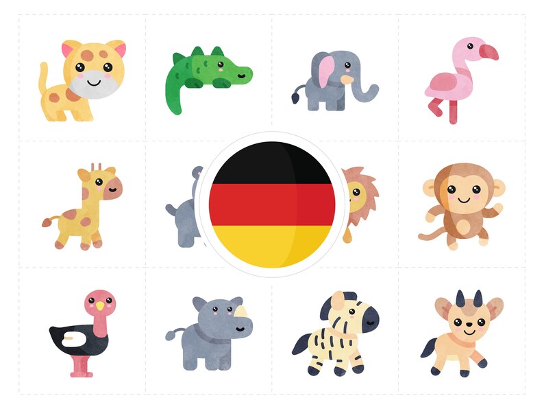 SAFARI ANIMALS German Printable Flashcards Threepart Etsy Canada
