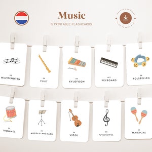 MÚSICA • Holandés • Tarjetas didácticas imprimibles • Tarjetas Montessori de tres partes • Nomenclatura