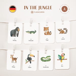 SAFARITIERE • Deutsche Lernkarten zum Selbstausdrucken • Montessori Karteikarten 3-teilig