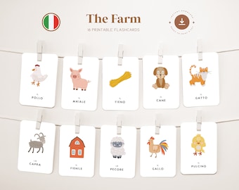 BOERDERIJDIEREN • Italiaans • Afdrukbare flashcards • Driedelige Montessorikaarten • Nomenclatuur