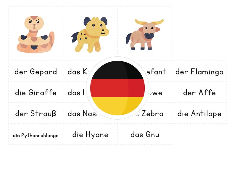 SAFARI ANIMALS German Printable Flashcards Threepart Etsy Canada