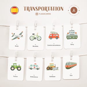 TRANSPORT • Espagnol • Cartes flash imprimables • Cartes Montessori en trois parties • Nomenclature
