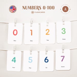 CHIFFRES (0-100) • Anglais • Cartes flash imprimables • Cartes Montessori en trois parties • Nomenclature
