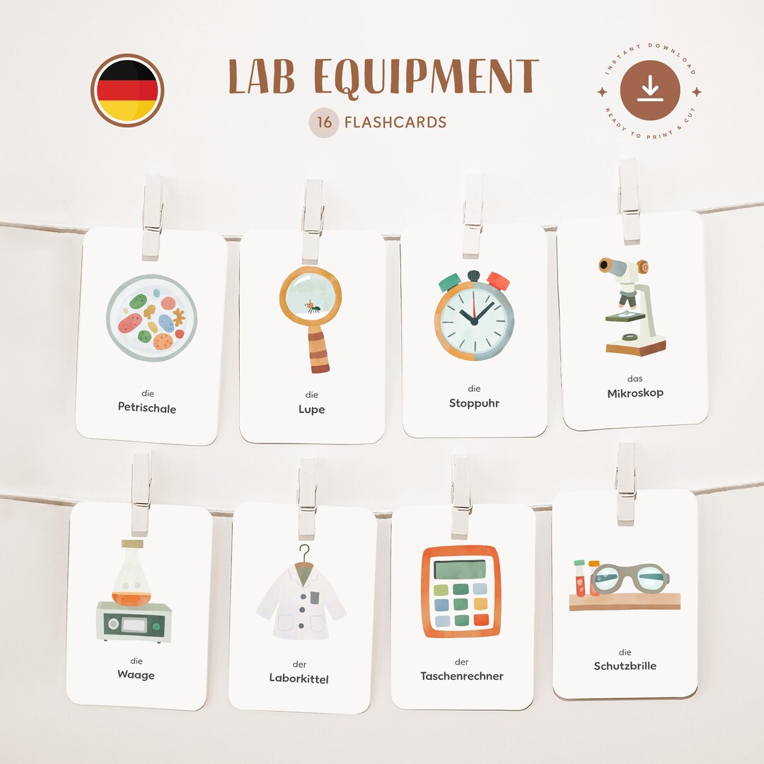 German Lab Instruments LAB EQUIPMENT • German • Printable Flashcards • Three-part Montessori ...