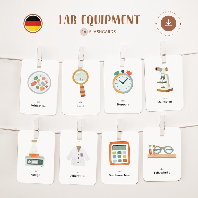 LAB EQUIPMENT • German • Printable Flashcards • Three-part Montessori ...