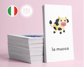 FARM ANIMALS • Italian • Printable Flashcards • Three-Part Montessori Cards • Nomenclature