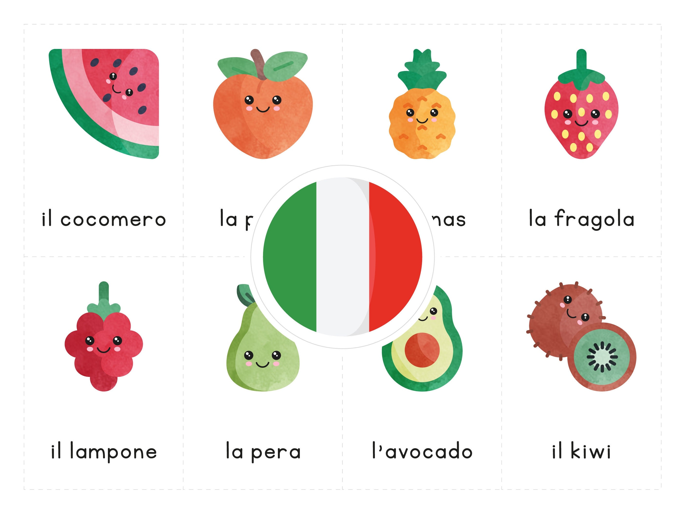 FRUITS Italian Printable Flashcards Threepart Montessori Cards Etsy