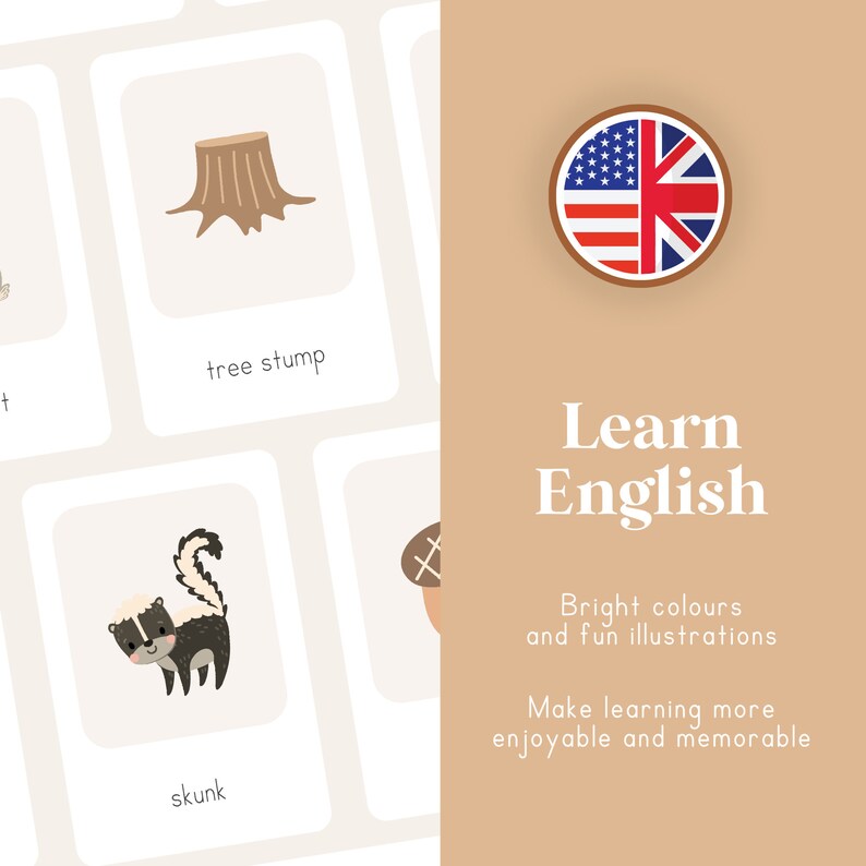 WOODLANDS English Printable Flashcards Three-part Montessori Cards - Etsy