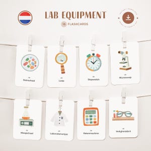EQUIPO DE LABORATORIO • Holandés • Fichas didácticas imprimibles • Fichas Montessori de tres partes • Nomenclatura