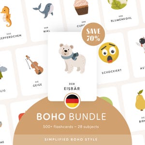 BOHO BUNDLE • Tedesco • Schede didattiche stampabili • Schede Montessori in tre parti • Nomenclatura