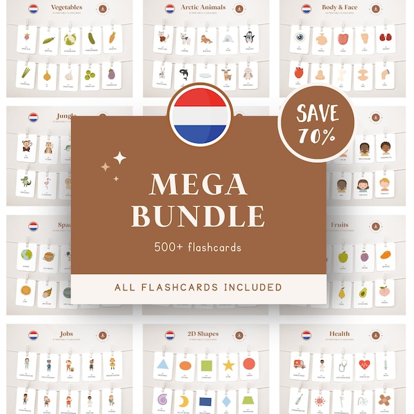 MEGA-PAKET • Niederländisch • Druckbare Lernkarten • Dreiteilige Montessori-Karten • Nomenklatur