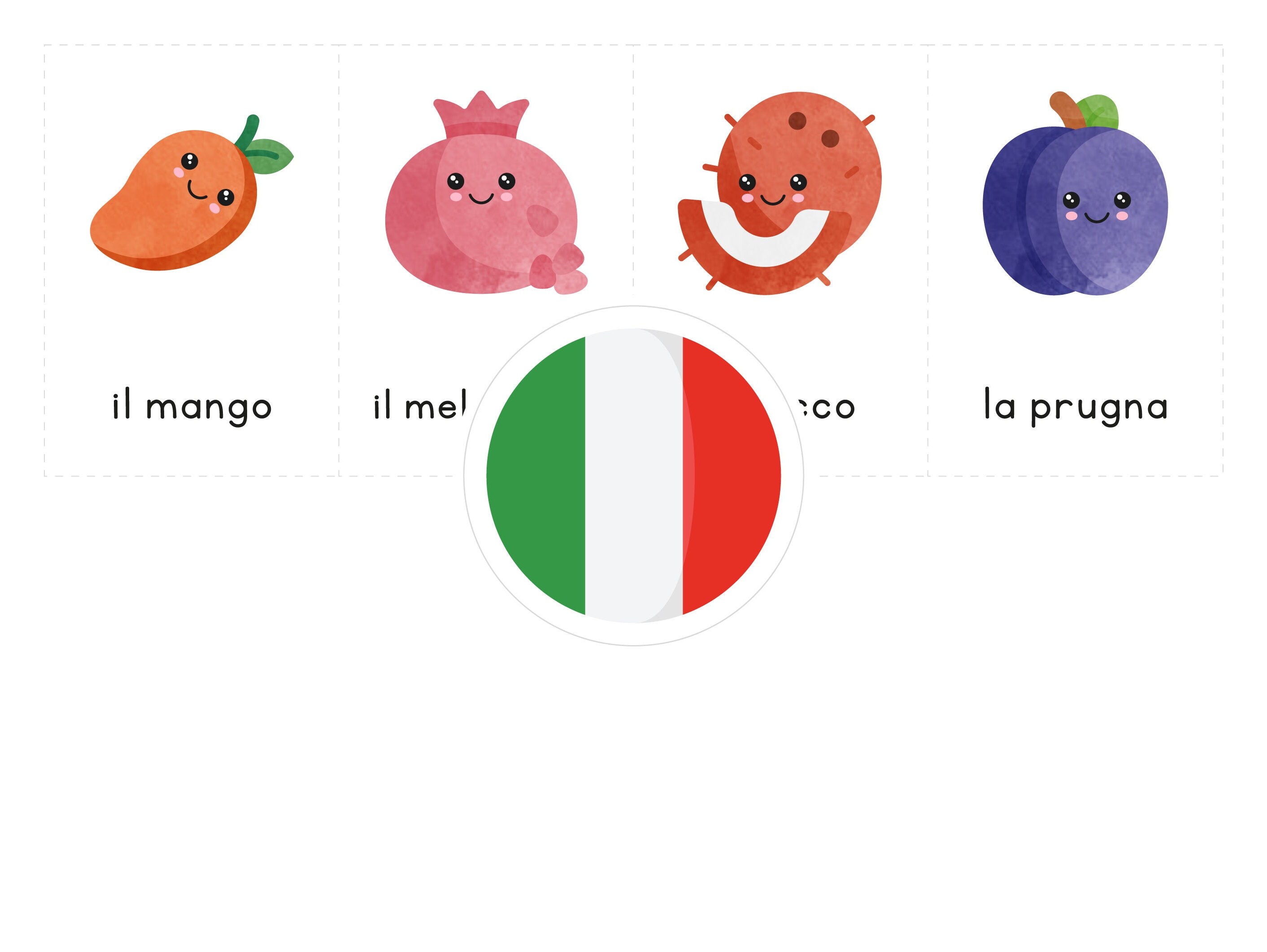 FRUITS Italian Printable Flashcards Threepart Montessori Cards Etsy