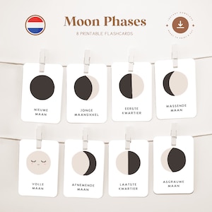 FASI LUNARI • Olandese • Flashcard stampabili • Carte Montessori in tre parti • Nomenclatura