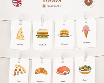 COMIDAS • Inglés • Tarjetas didácticas imprimibles • Tarjetas Montessori de tres partes • Nomenclatura