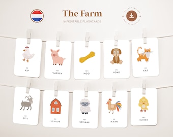 FARM ANIMALS • Dutch • Printable Flashcards • Three-Part Montessori Cards • Nomenclature