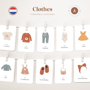 ROPA • Holandés • Tarjetas didácticas imprimibles • Tarjetas Montessori de tres partes • Nomenclatura