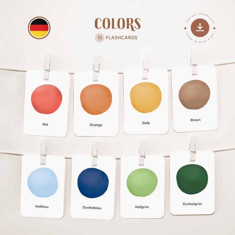 COLORES Alemán Fichas para imprimir Fichas Montessori de tres partes ...