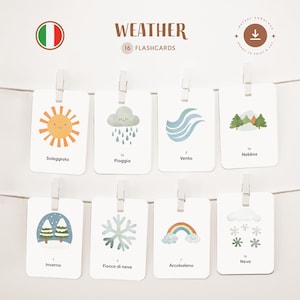 METEO • Italiano • Flashcard stampabili • Carte Montessori in tre parti • Nomenclatura