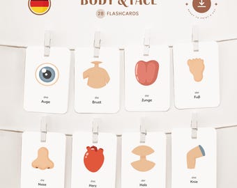 BODY - FAIR • German • Printable Flashcards • Three-Part Montessori Cards • Nomenclature