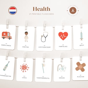 SALUD E HIGIENE • Holandés • Tarjetas didácticas imprimibles • Tarjetas Montessori de tres partes • Nomenclatura