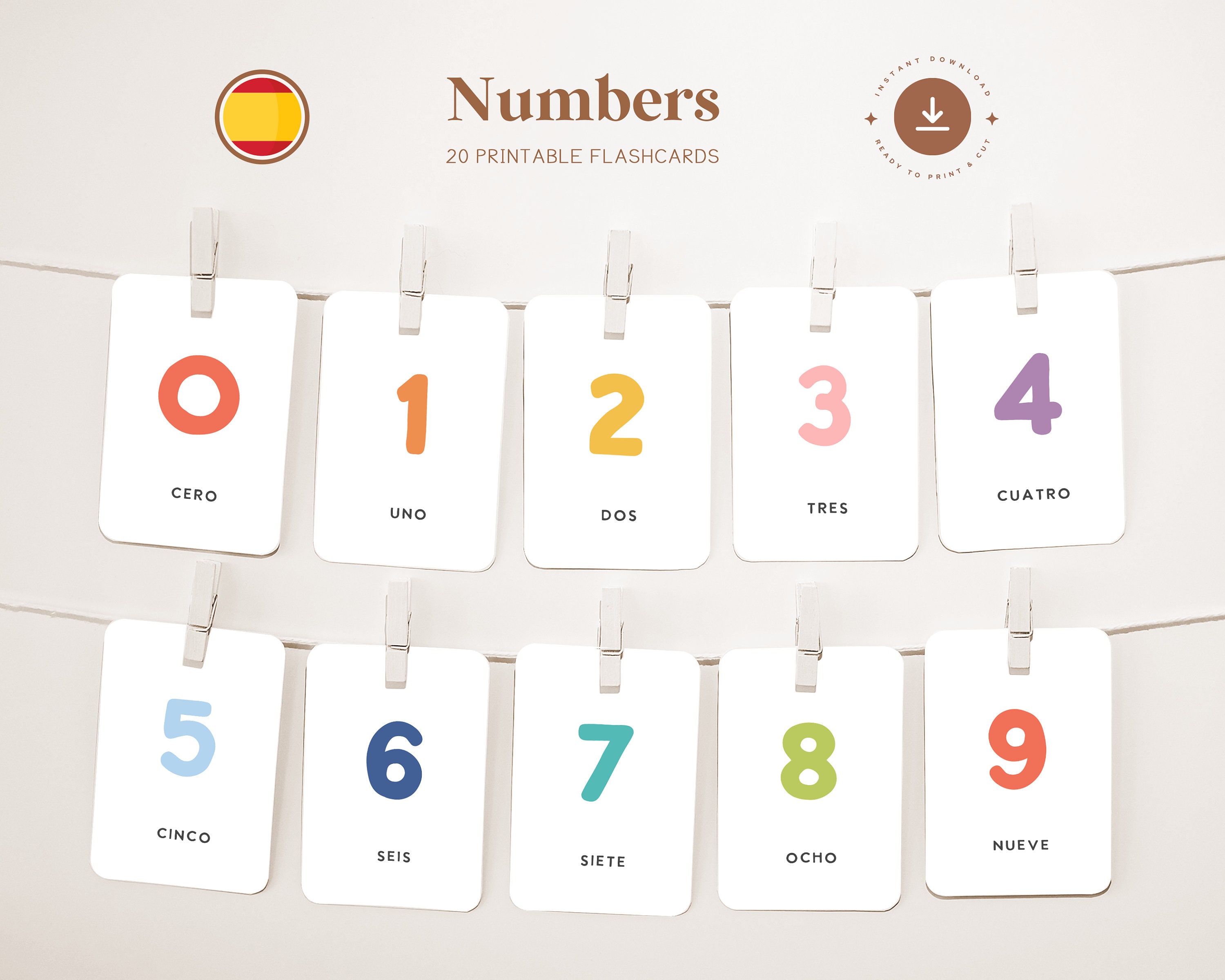 NUMBERS Spanish Printable Flashcards Three part Montessori Cards NUMBERS Spanish Printable Flashcards Three part Montessori Cards