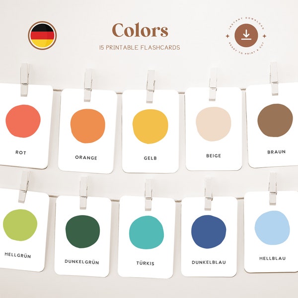 COLORS • German • Printable Flashcards • Three-Part Montessori Cards • Nomenclature