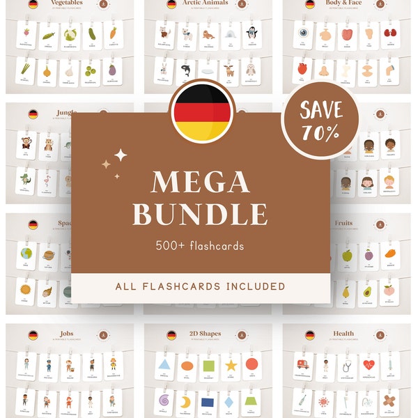 MEGA BUNDLE • German • Printable Flashcards • Three-Part Montessori Cards • Nomenclature