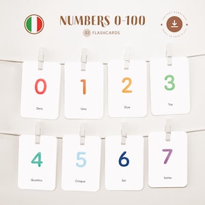 NÚMEROS (0-100) • Italiano • Fichas para imprimir • Fichas Montessori de tres partes • Nomenclatura