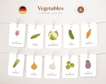 VEGETABLES • German • Printable Flashcards • Three-Part Montessori Cards • Nomenclature