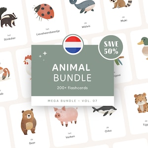 PAQUETE DE ANIMALES • Holandés • Fichas para imprimir • Fichas Montessori de tres partes • Nomenclatura