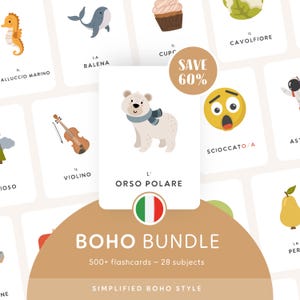 BOHO BUNDLE • イタリア語 • 印刷可能なフラッシュカード • 3部構成のモンテッソーリカード • 命名法
