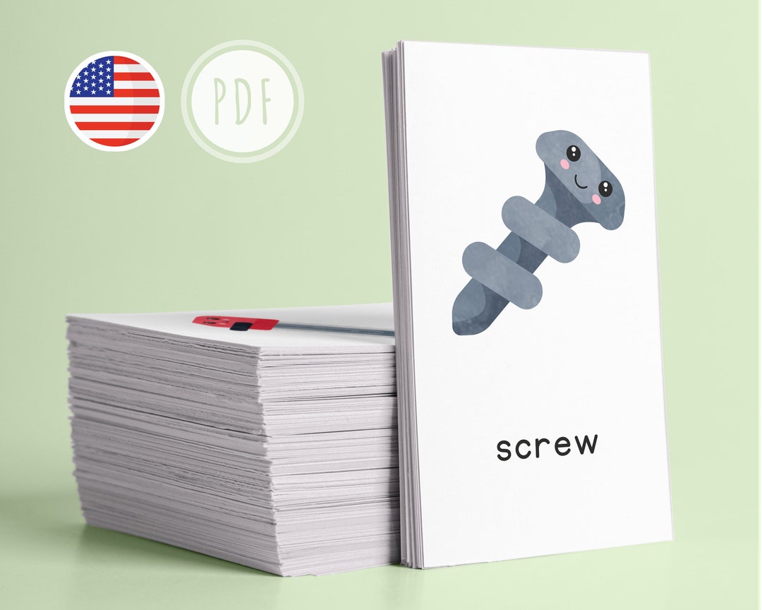 TOOLS English Printable Flashcards Three-part Montessori - Etsy