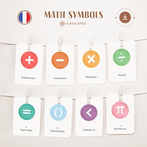 SIMBOLI MATEMATICI • Francese • Schede didattiche stampabili • Schede Montessori in tre parti • Nomenclatura