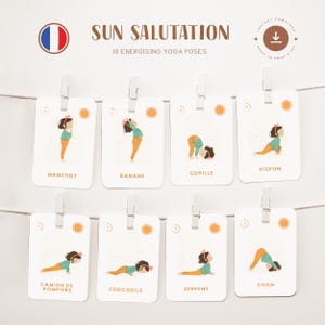 YOGA • Salutation au soleil • Français • Cartes imprimables • 10 poses