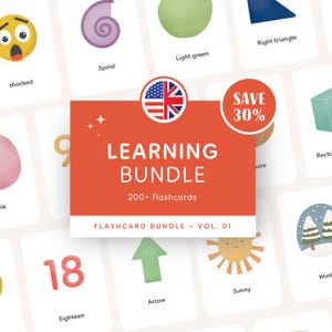 PACK D'APPRENTISSAGE • Anglais • Cartes flash imprimables • Cartes Montessori en trois parties • Nomenclature