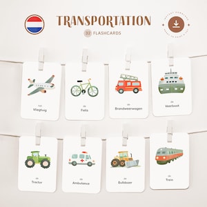 TRANSPORTE • Holandés • Tarjetas didácticas imprimibles • Tarjetas Montessori de tres partes • Nomenclatura