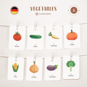 VERDURAS • Alemán • Fichas para imprimir • Fichas Montessori de tres partes • Nomenclatura