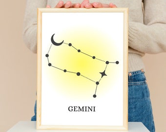 GEMINI Constellation Zodiac Art | Stunning Gemini Constellation Wall Art, Zodiac Printable, Gemini Gift, Astrology Gift