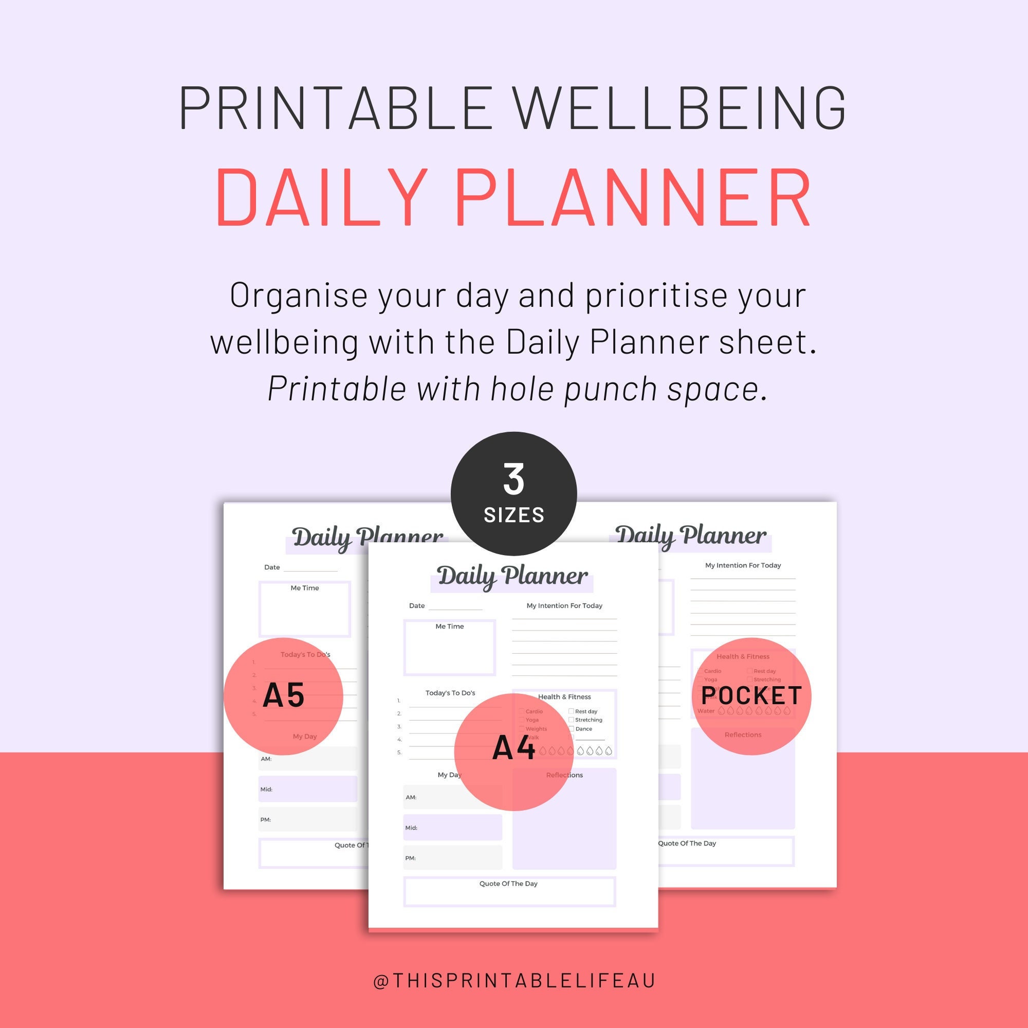 Printable Daily Planner Template Daily Wellbeing Planner Print at Home